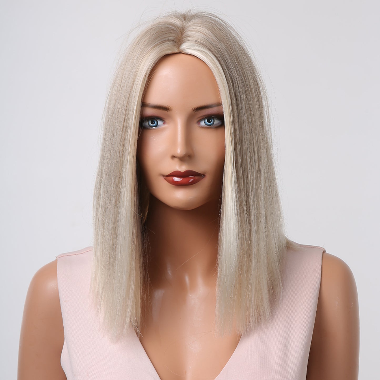 14 Inch Medium length Gray and White Straight Wig Synthetic Heat Resistant Wig LC1024-1