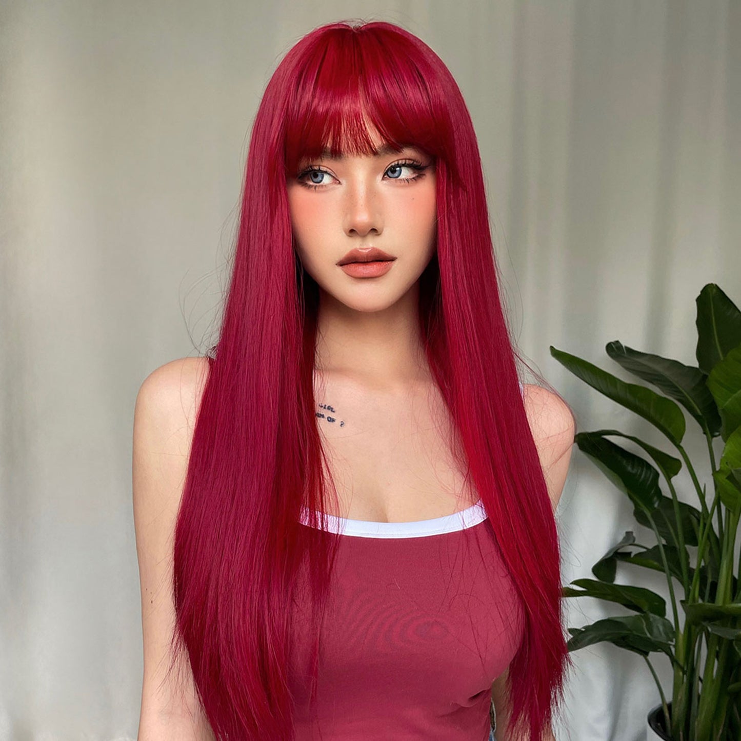 26Inch Red Long Straight Wigs for Women WL1085-1