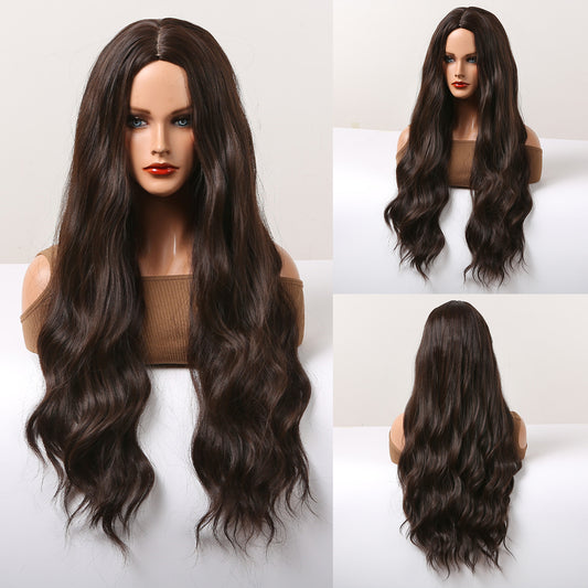 26Inch Long Dark Brown Wavy Wig Middle Part Synthetic Heat Resistant Wig LC5036-1