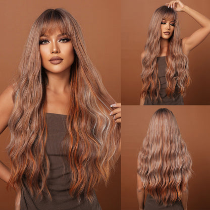 Delivery From US | 30 inch Long Brown Mixed Blonde Wavy Wig for Women MA2039-1