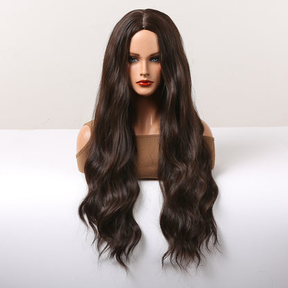 26Inch Long Dark Brown Wavy Wig Middle Part Synthetic Heat Resistant Wig LC5036-1