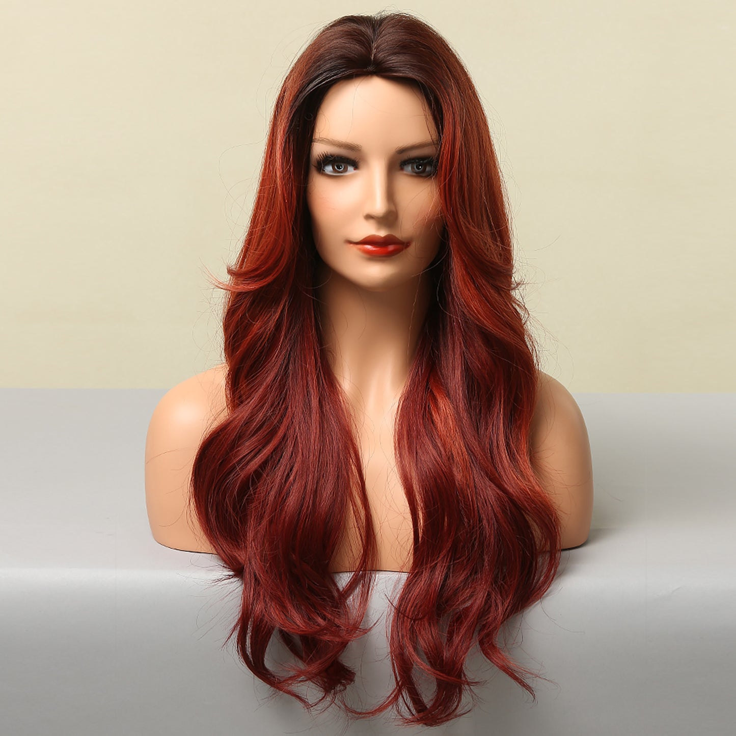 28 Inch Long Dark Red Wavy Wig With Bangs Synthetic Heat Resistant Wig LC5221-1