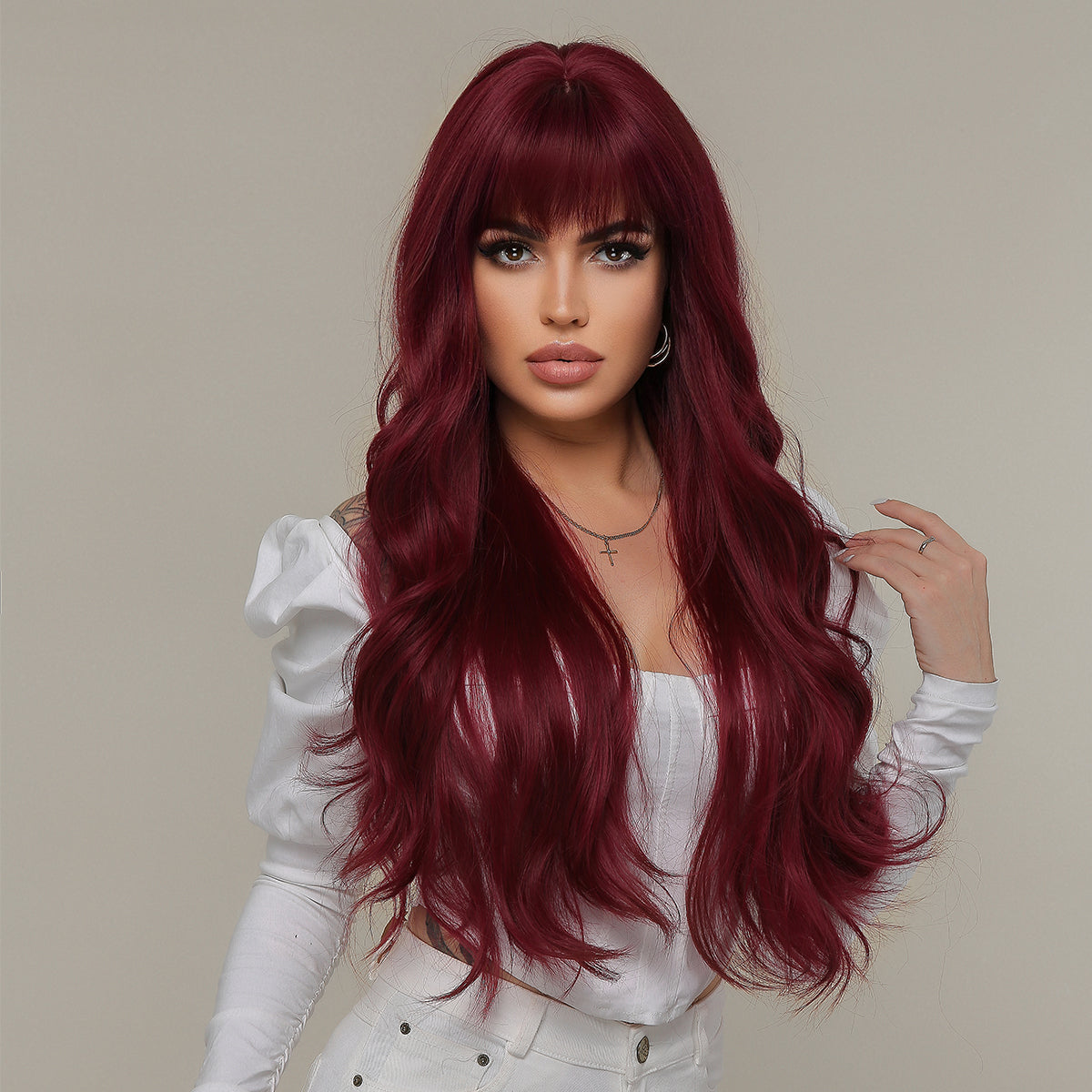 26inches      wine red Long Burgundy curly wig LC2074-1