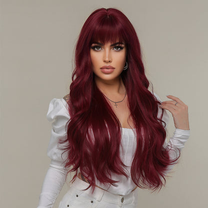 26inches      wine red Long Burgundy curly wig LC2074-1