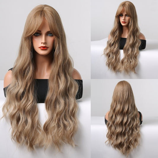 26 Inch Long Blonde With Bangs Wavy Wig Synthetic Heat Resistant Wig LC255-3