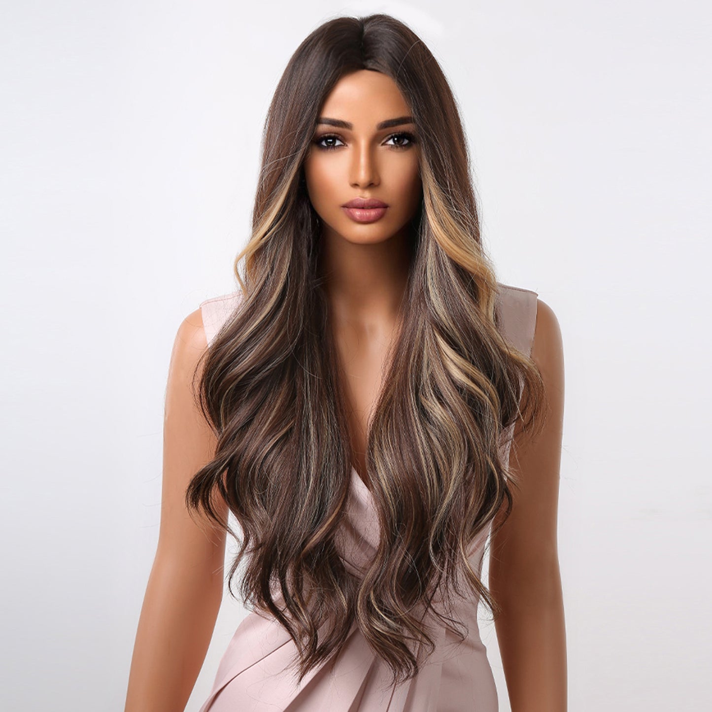 Delivery From US | 30 inch Long Brown Mixed Blonde Wavy Wig for Women MA2048-1