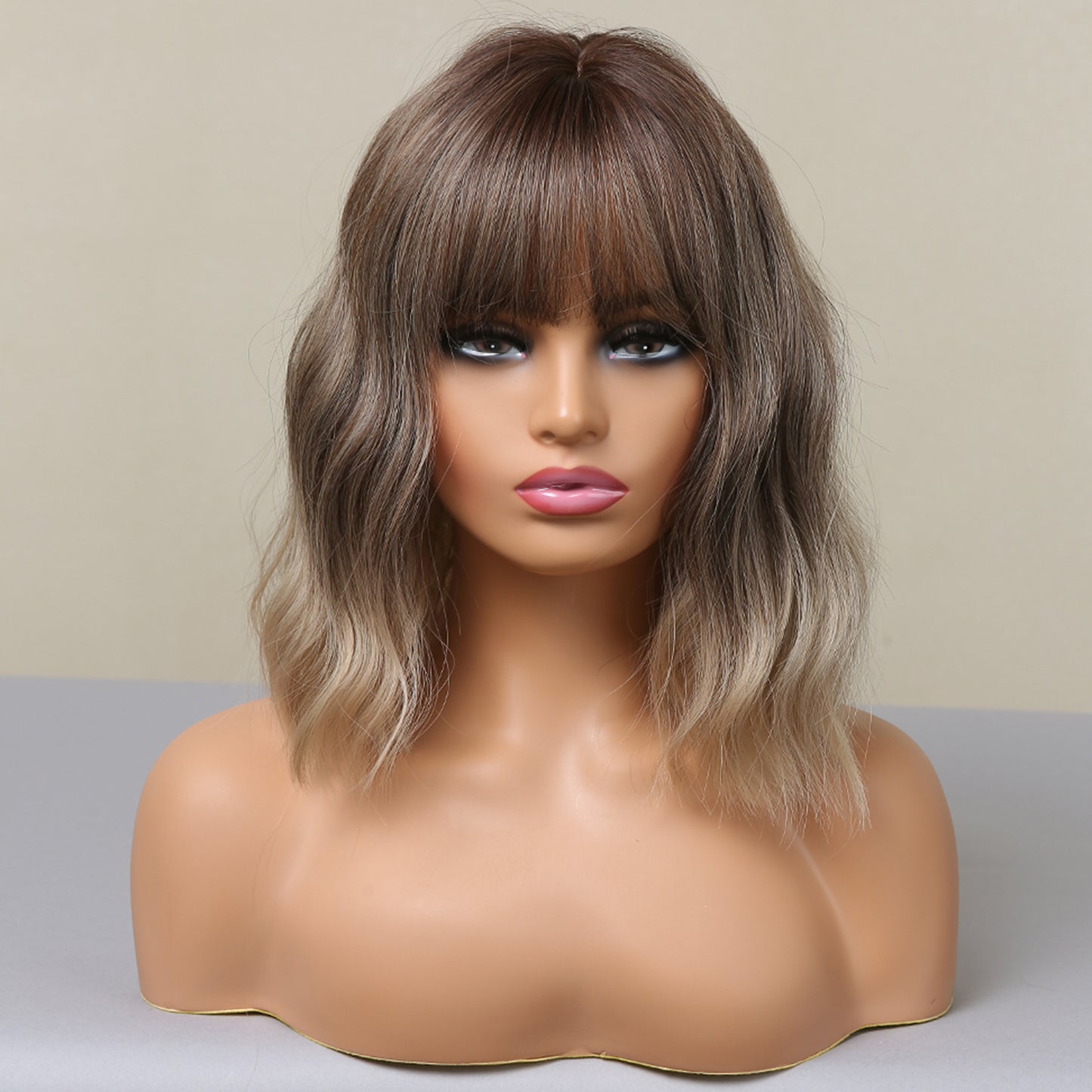 24 Inch Short Wavy Greyish Green Bob with Bangs Synthetic Heat Resistant Wig LC058-1