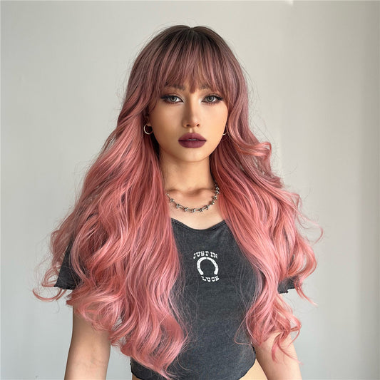 26inches ombre pink wave long hair  fashion wig LC6018