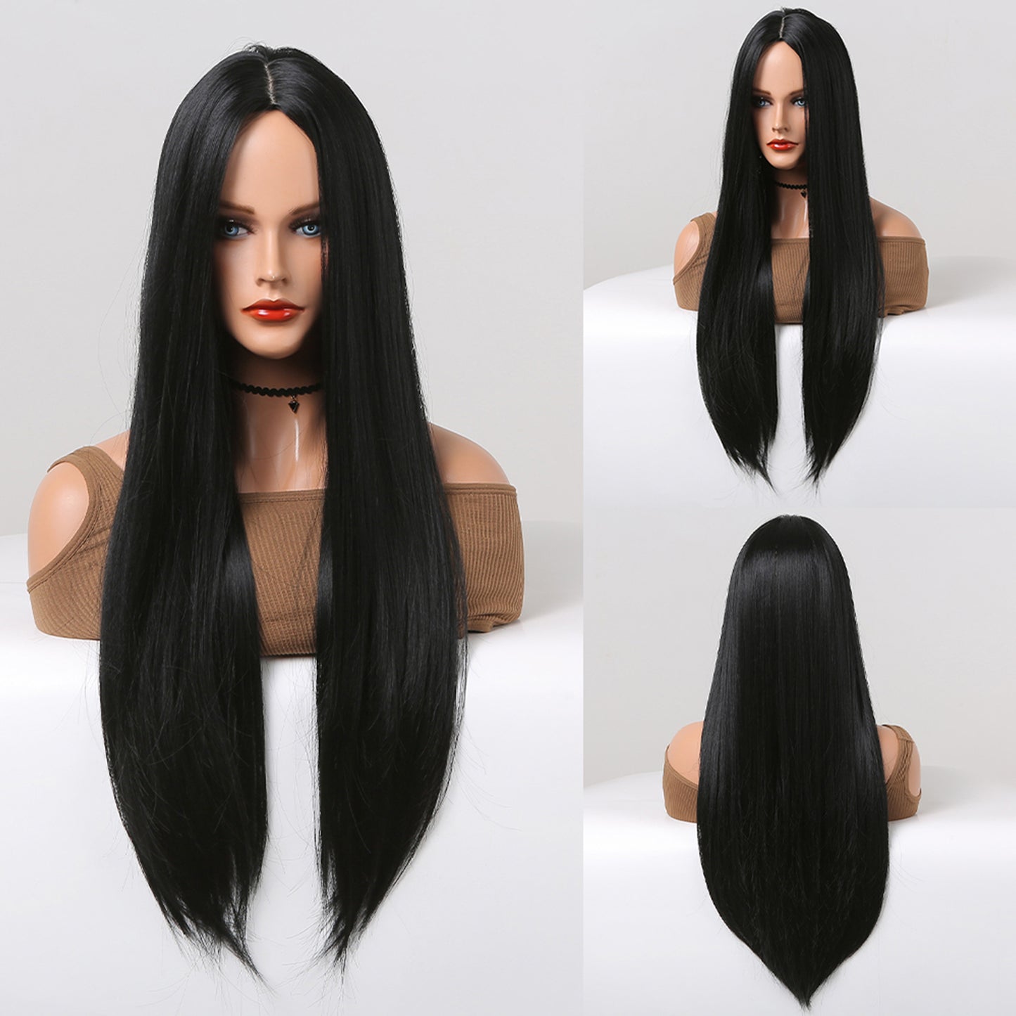 26 Inch Long Black Straight Wig Synthetic Heat Resistant Wig WL1014-1