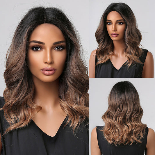 16 Inch Deep Brown Ombre Short Curly Wigs for WomenMA2002-1