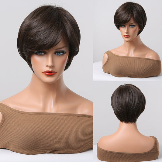 8 Inch Dark Brown Pixie Cut Wig Synthetic Heat Resistant Wig SS179-2