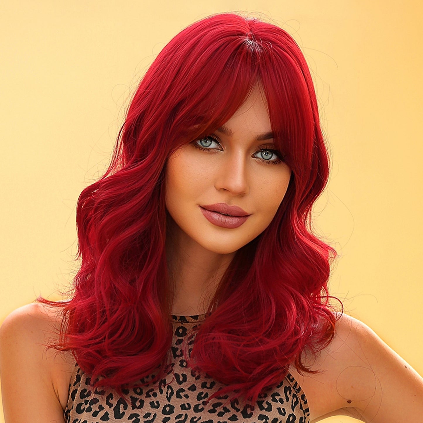 Delivery From US | 18 Inch Red Wavy Bob With Bangs for Women WL1048-1