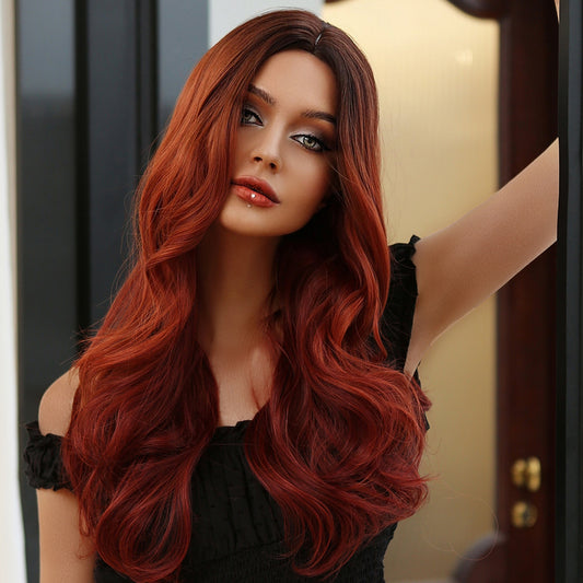 24 Inch Brown Ombre Red long Wavy Wigs for Women LC5221-1