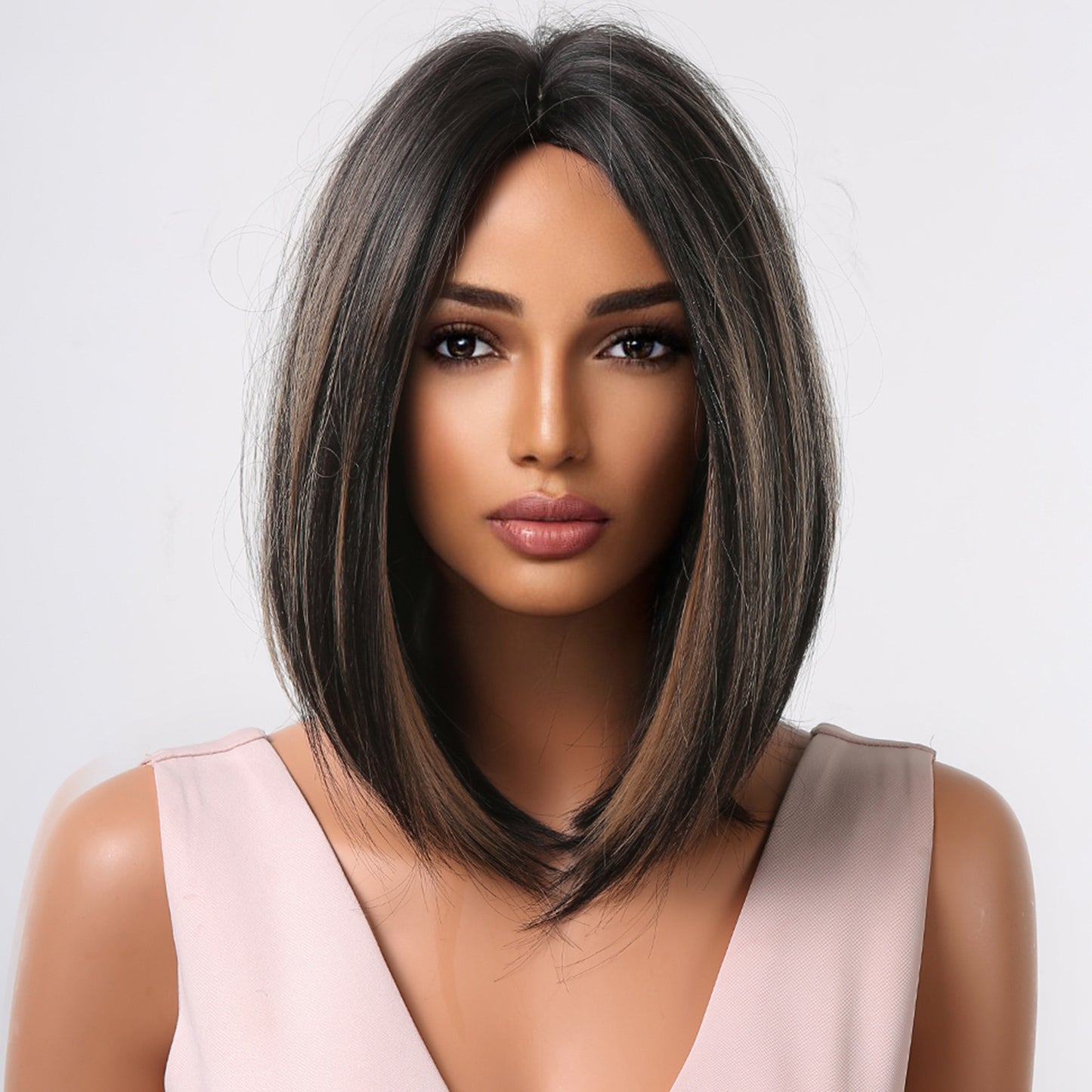 Delivery From US | 14 inch Black Mixed Brown Bob for Women MA2038-1