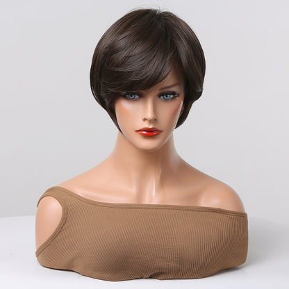 8 Inch Dark Brown Pixie Cut Wig Synthetic Heat Resistant Wig SS179-2