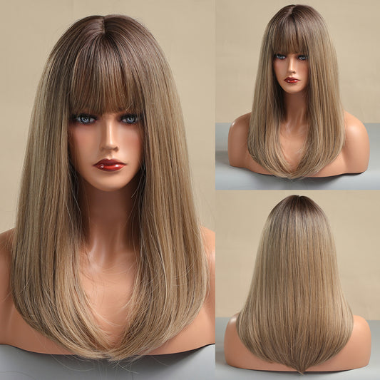 20 Inch Medium Length Greyish Green With Bangs Synthetic Heat Resistant Wig LC201-3