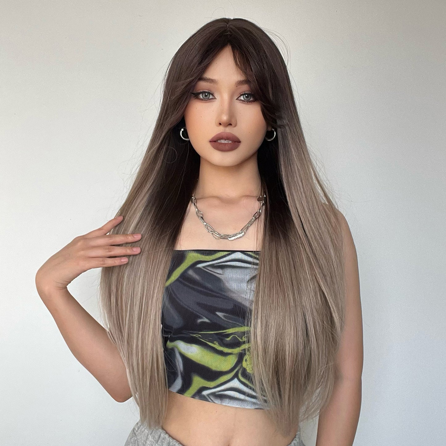 28inches long straight hair ombre  grey women hair LC267