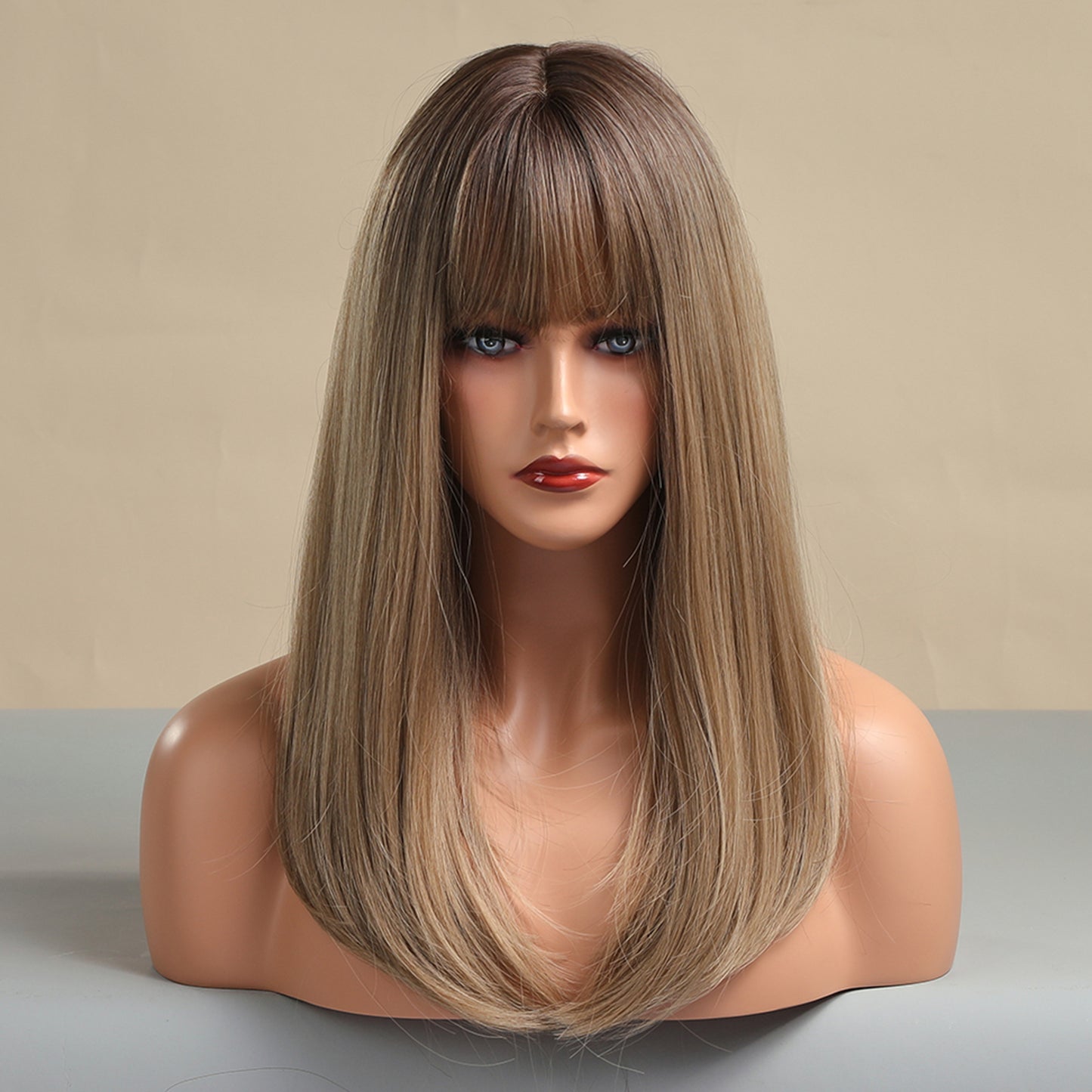 20 Inch Medium Length Greyish Green With Bangs Synthetic Heat Resistant Wig LC201-3