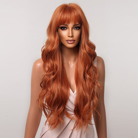 Delivery From US | 26 Inch Orange Long Curly Wavy Wigs with Bangs for Women MA2074-2
