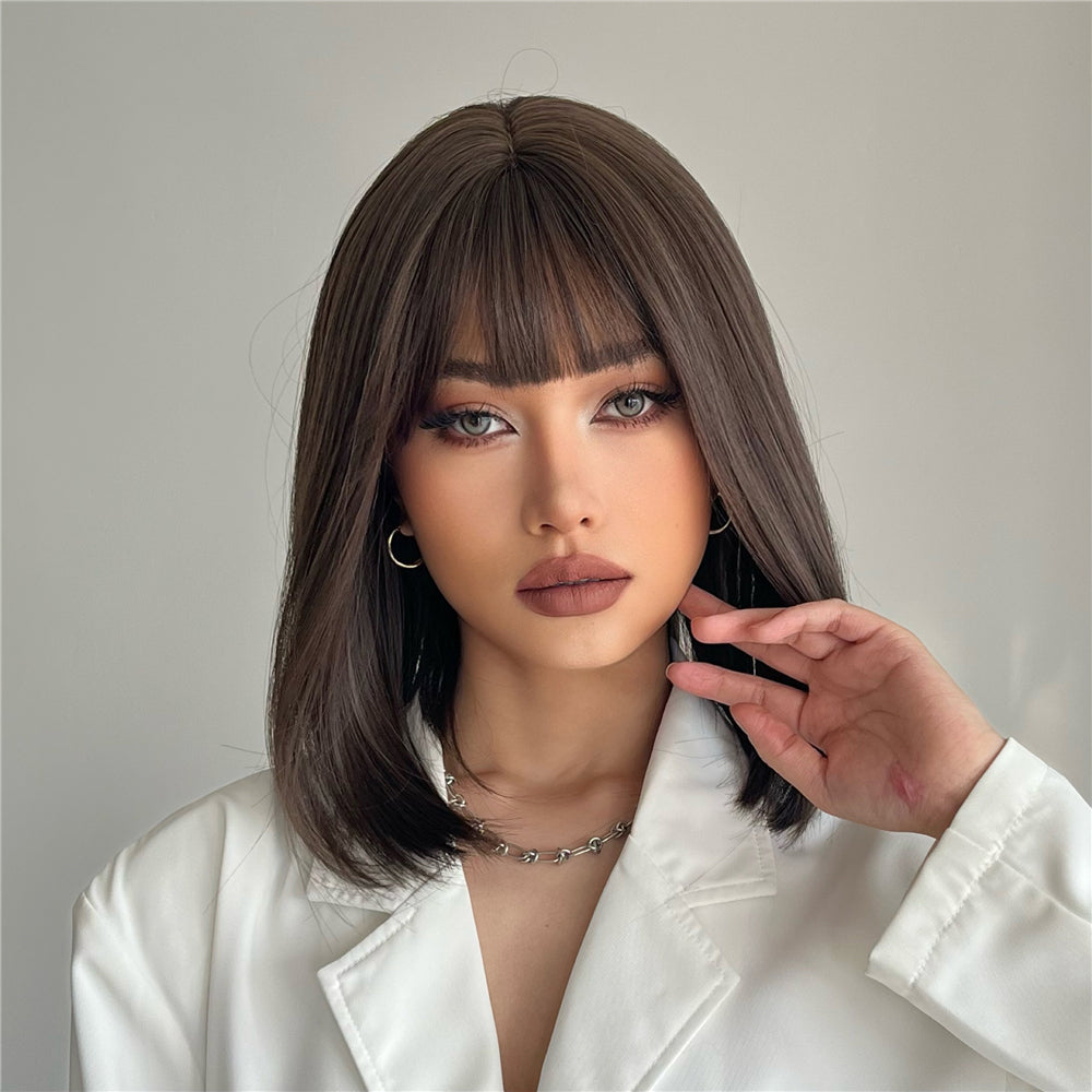 14inches straight and black-brown hair for women wig ss189