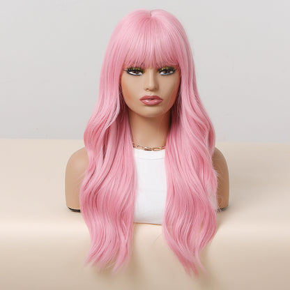 24 Inch Long Pink Wavy Wig With Bangs Synthetic Heat Resistant Wig WL1038-1