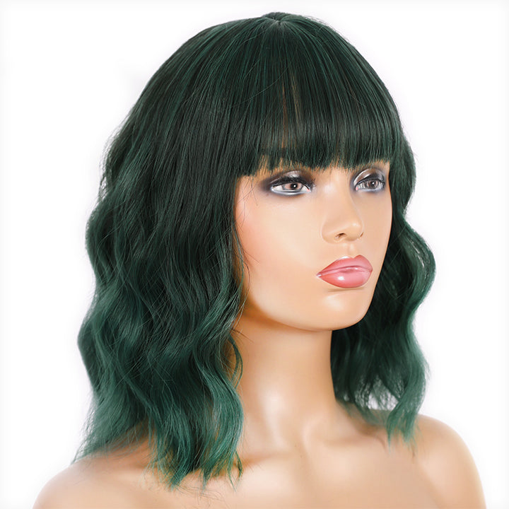 14 inches Short Bob Wavy Dark Blue Synthetic Wig