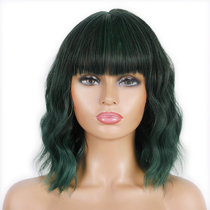 14 inches Short Bob Wavy Dark Blue Synthetic Wig