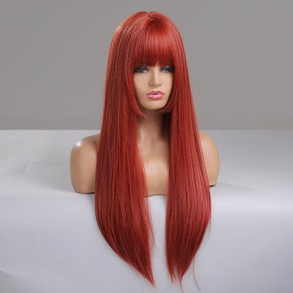 24 Inch Long Red Straight Wig With Bangs Synthetic Heat Resistant Wig LC5021-1