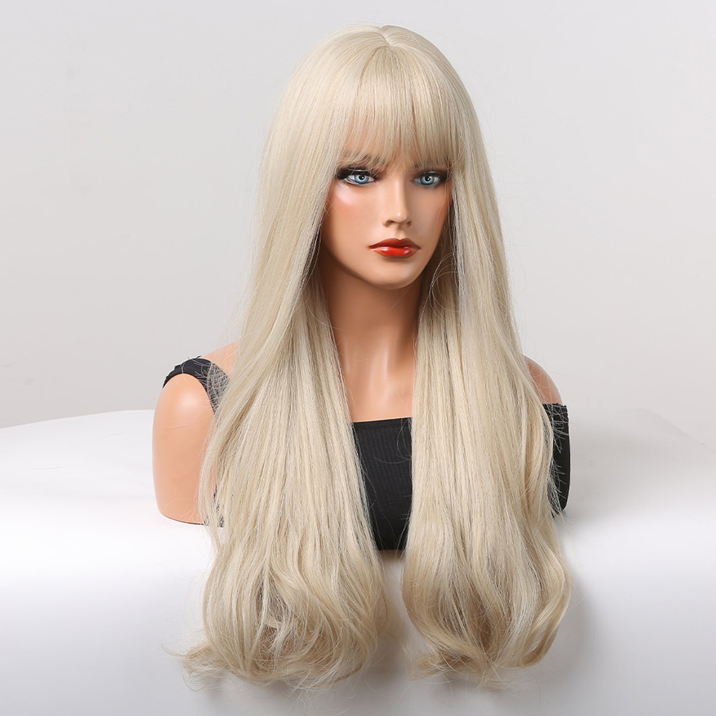 24 Inch Long Platinum Wavy Wig With Bangs Synthetic Heat Resistant Wig LC5038-1