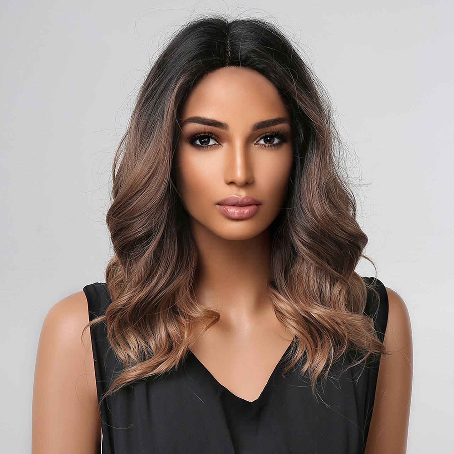 16 Inch Deep Brown Ombre Short Curly Wigs for WomenMA2002-1