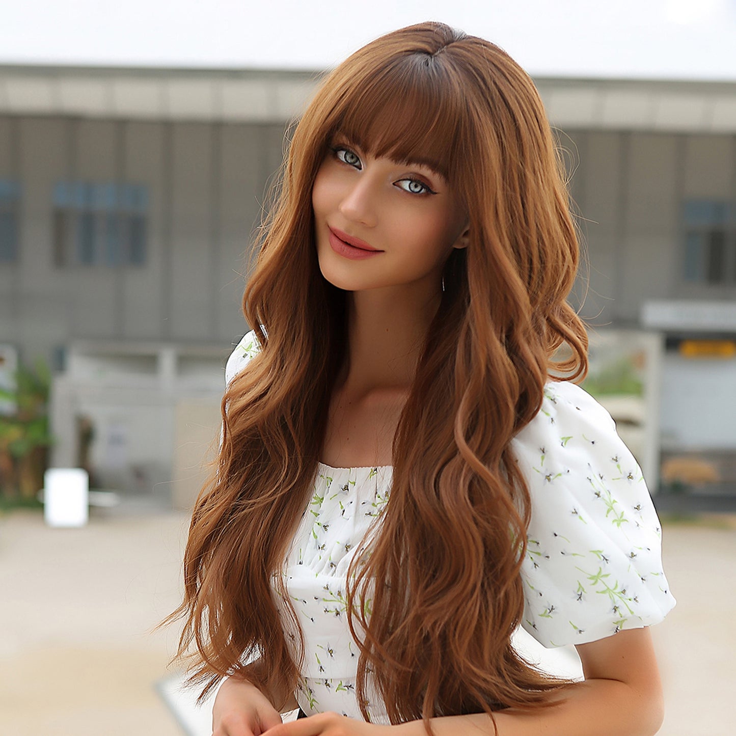 28 Inch Long Brown Wavy Wigs With Bangs for Women WL1068-1