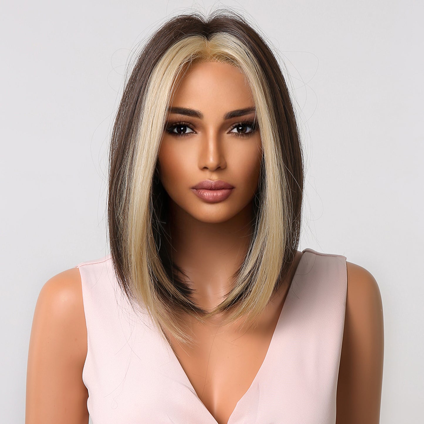 Delivery From US | 14 inch Brown Bob with Platinum Highlight Wigs for Women MA2004-1