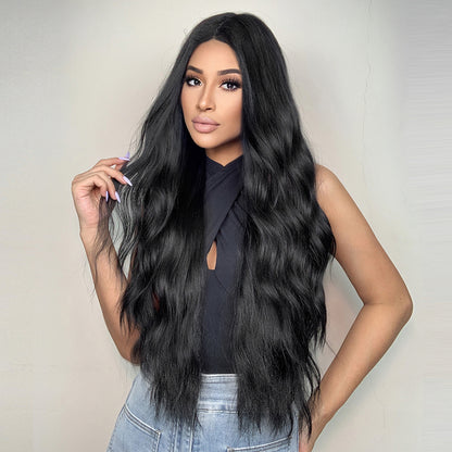 Delivery From US | 28 inch Long Black Wavy Wig Middle Part MA2007-1