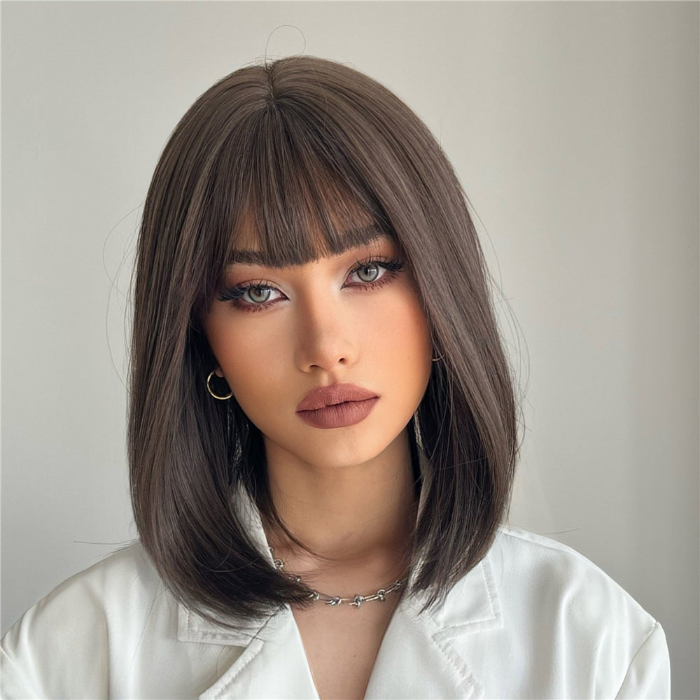 14inches straight and black-brown hair for women wig ss189