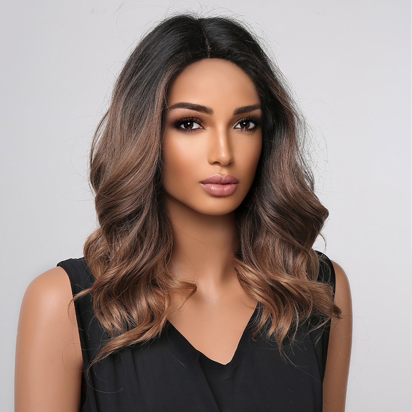 16 Inch Deep Brown Ombre Short Curly Wigs for WomenMA2002-1