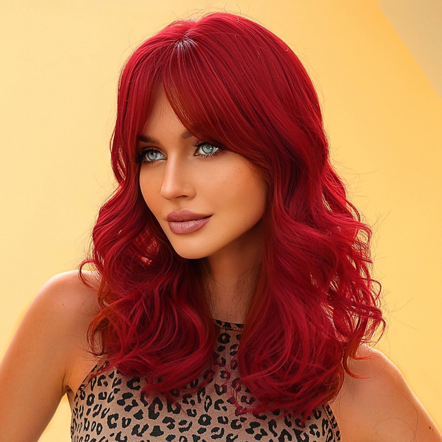 Delivery From US | 18 Inch Red Wavy Bob With Bangs for Women WL1048-1