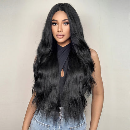 Delivery From US | 28 inch Long Black Wavy Wig Middle Part MA2007-1