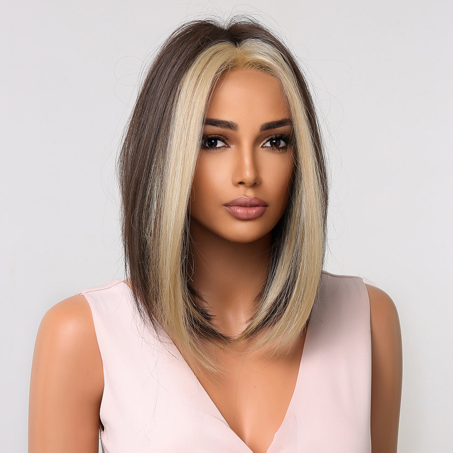 Delivery From US | 14 inch Brown Bob with Platinum Highlight Wigs for Women MA2004-1