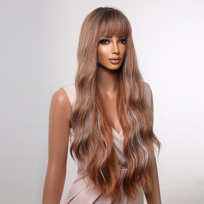 Delivery From US | 30 inch Long Brown Mixed Gray Wavy Wig for Women MA2059-1