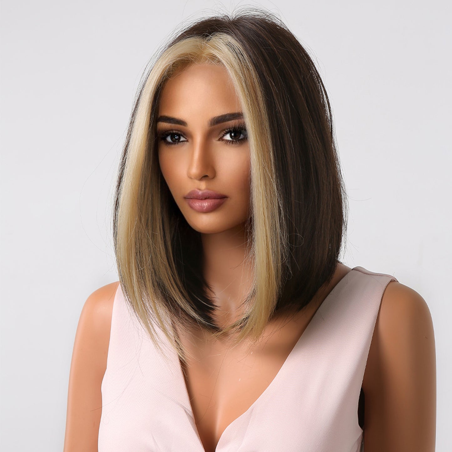 Delivery From US | 14 inch Brown Bob with Platinum Highlight Wigs for Women MA2004-1