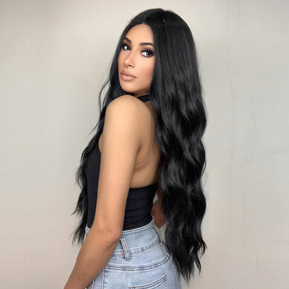 Delivery From US | 28 inch Long Black Wavy Wig Middle Part MA2007-1