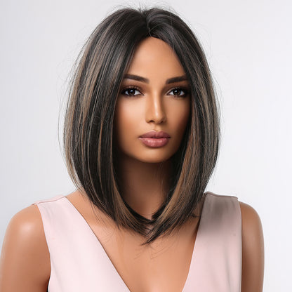 Delivery From US | 14 inch Black Mixed Brown Bob for Women MA2038-1