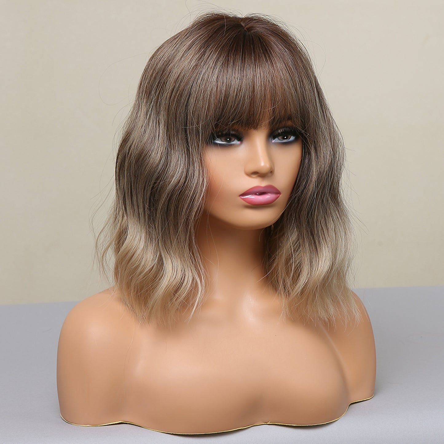 24 Inch Short Wavy Greyish Green Bob with Bangs Synthetic Heat Resistant Wig LC058-1