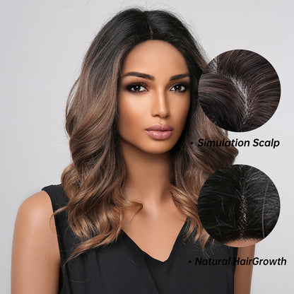 16 Inch Deep Brown Ombre Short Curly Wigs for WomenMA2002-1