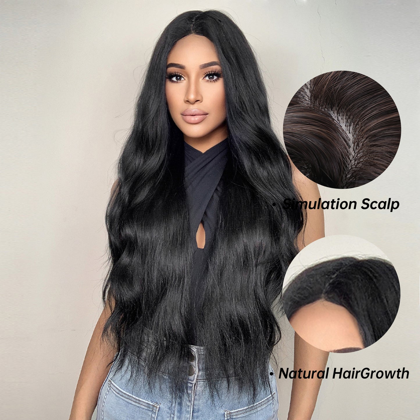 Delivery From US | 28 inch Long Black Wavy Wig Middle Part MA2007-1