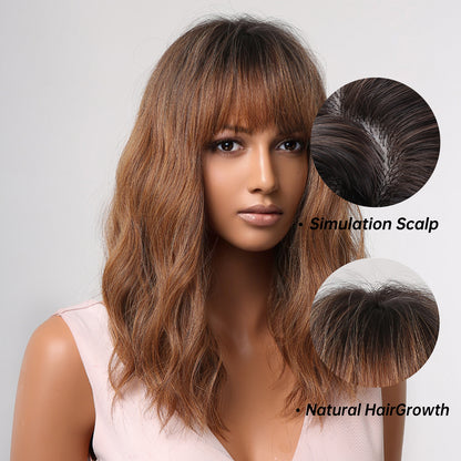 Delivery From US | 16 inch Short Brown Wavy Bob Wigs for Women MA2013-3