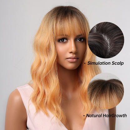 Delivery From US | 16 inch Short Yellow Wavy Bob Wigs for Women MA2013-2