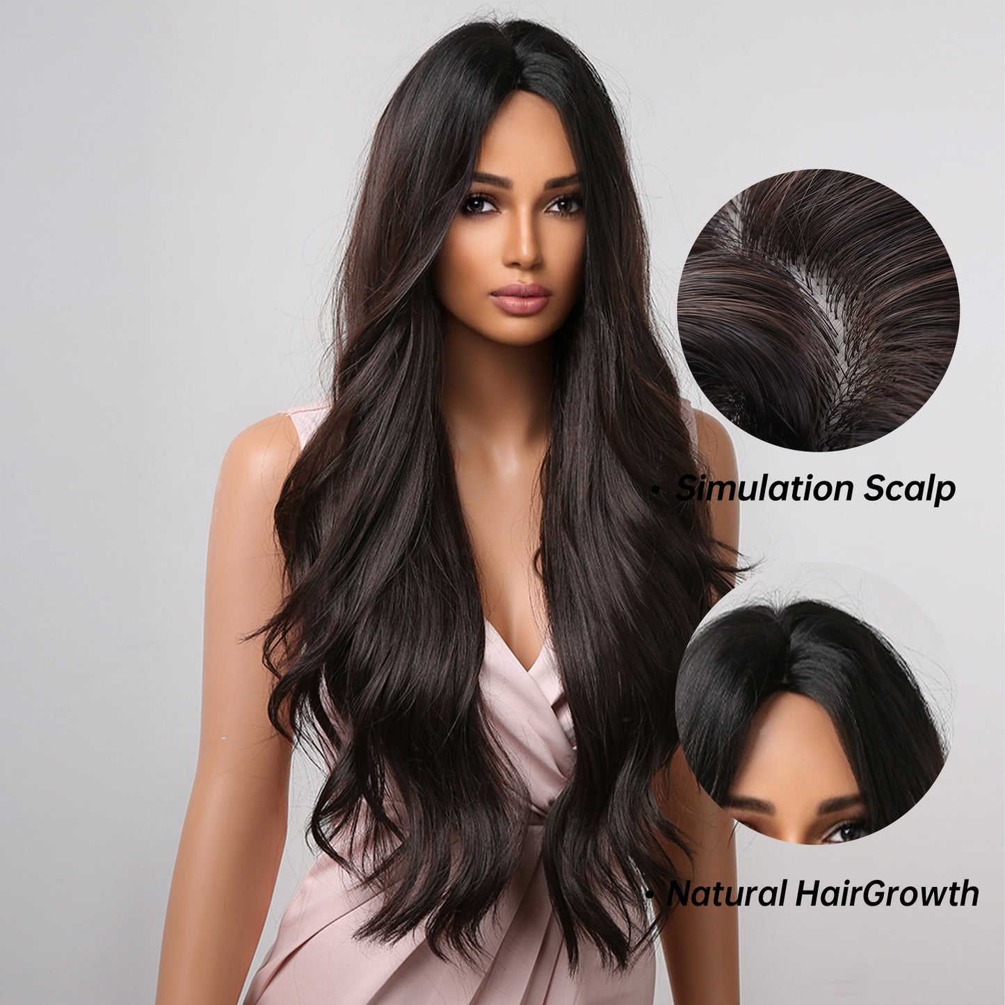 Delivery From US | 28 inch Long Dark Brown Wavy Wigs for Women MA2019-2