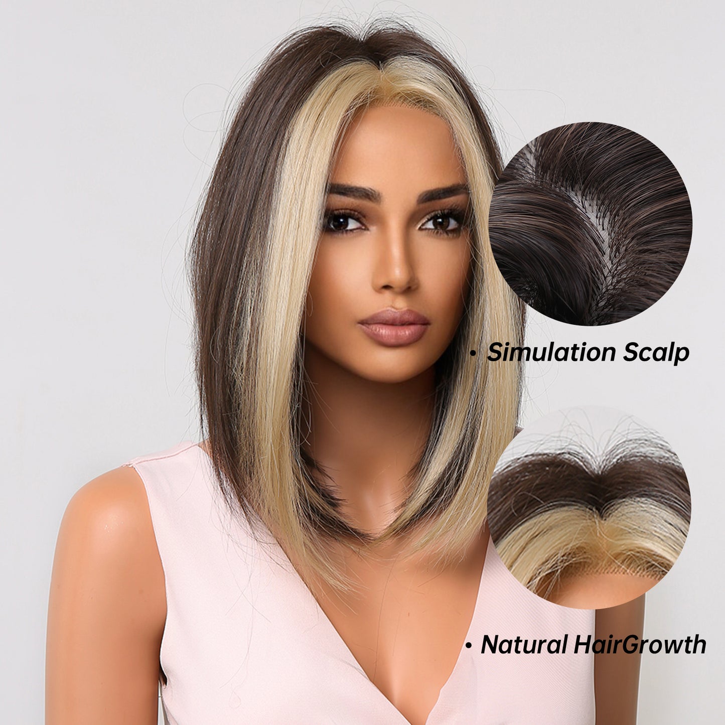 Delivery From US | 14 inch Brown Bob with Platinum Highlight Wigs for Women MA2004-1