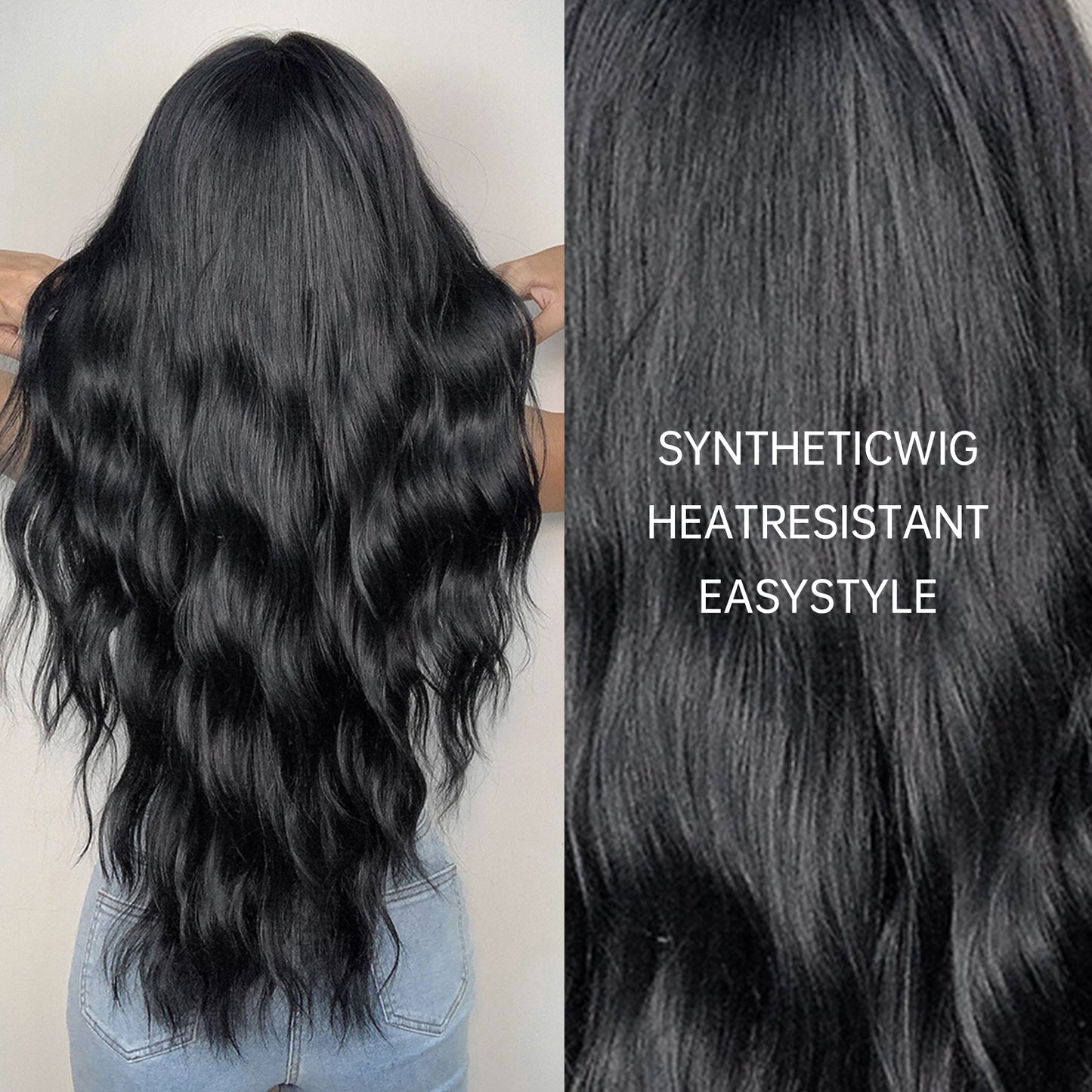 Delivery From US | 28 inch Long Black Wavy Wig Middle Part MA2007-1